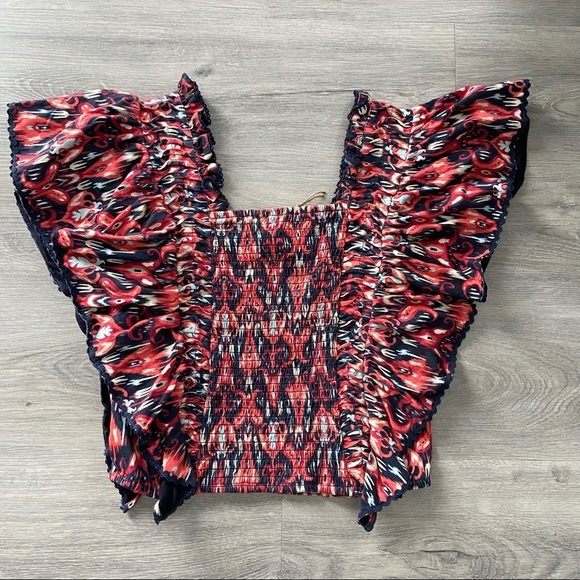 Anthropologie Let Me Be Smocked Crop Top in Red/orange and Navy NWT- Sz S, M & L - Picture 6 of 15